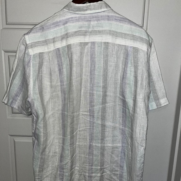 Tommy Bahama Beach Short Sleeve Button Down Shirt, White Purple Green, Medium - Picture 2 of 3
